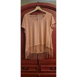 Wallflower XL Peach Fringe Top Boho Festival Concert Shirt Top Blouse EUC